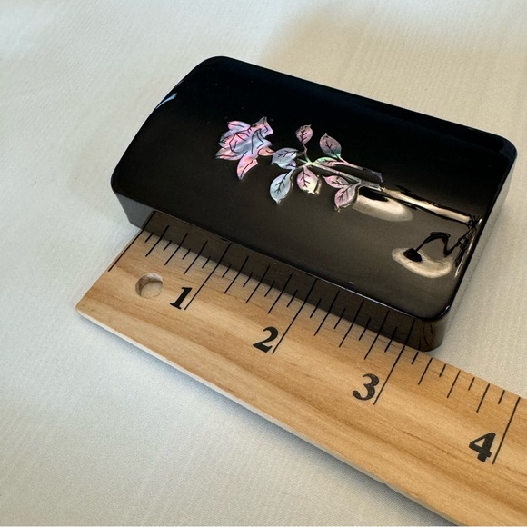 Vintage Black Lacquer Abalone Inlaid Lid Jewelry Trinket Box - Picture 8 of 15